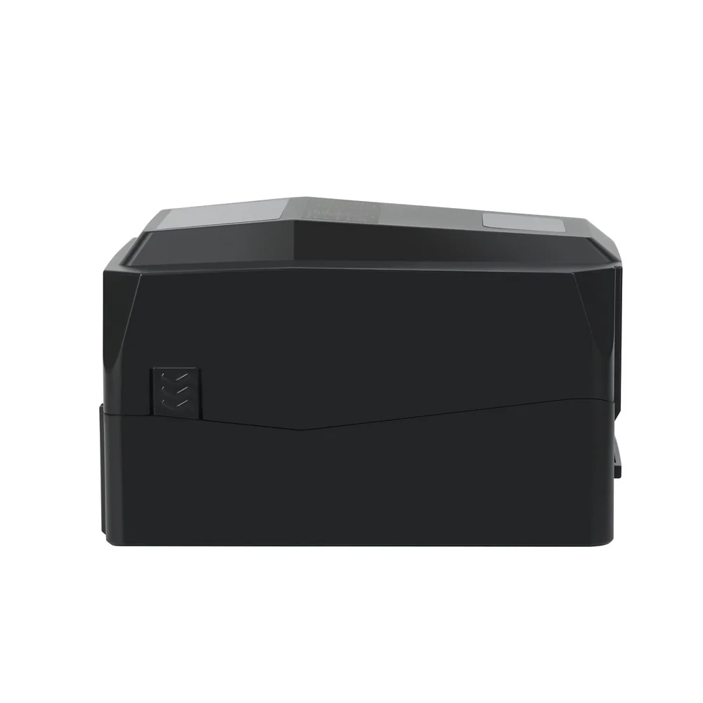 4inch thermal transfer printer side view showing compact form factor and media feed mechanism