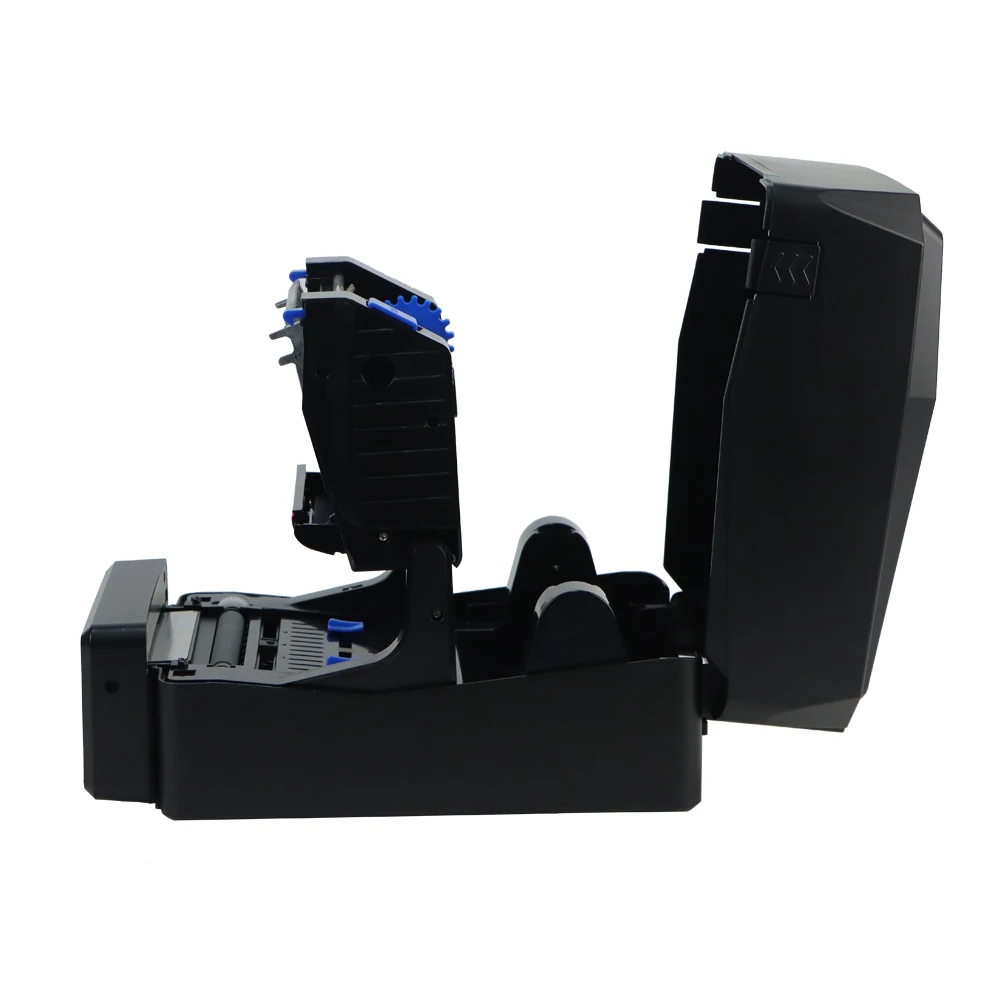A600 resin sticker printer side view with cover open showing internal mechanism