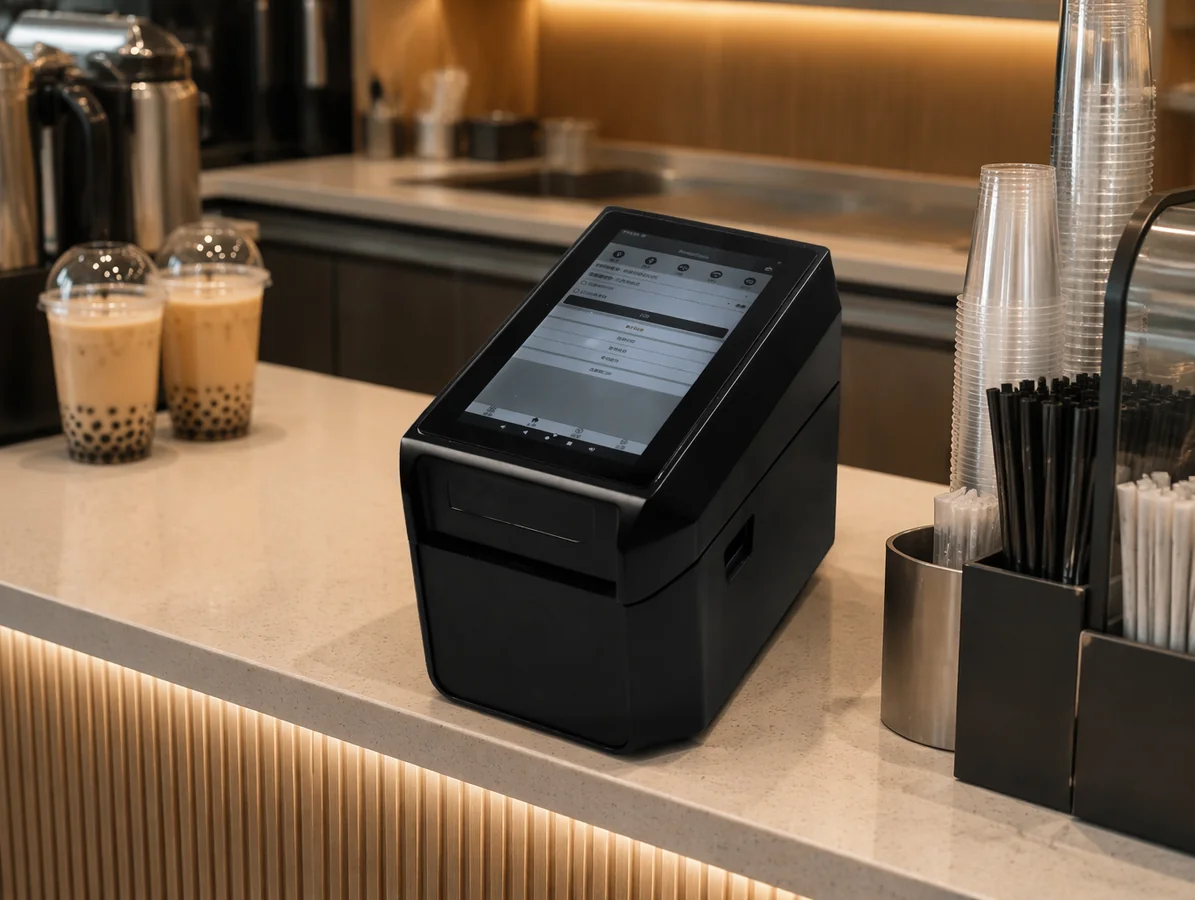 D30 Smart Label Printer used in a bubble tea store for food expiry and ingredient labeling