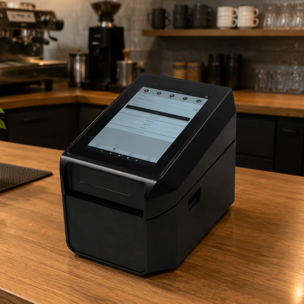 D30 Smart Label Printer used in cafe shop for food and beverage labeling
