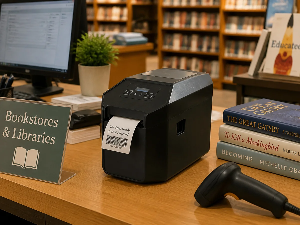 LabelPrint 200 desktop sticker printer applied in bookstore and library tagging scene