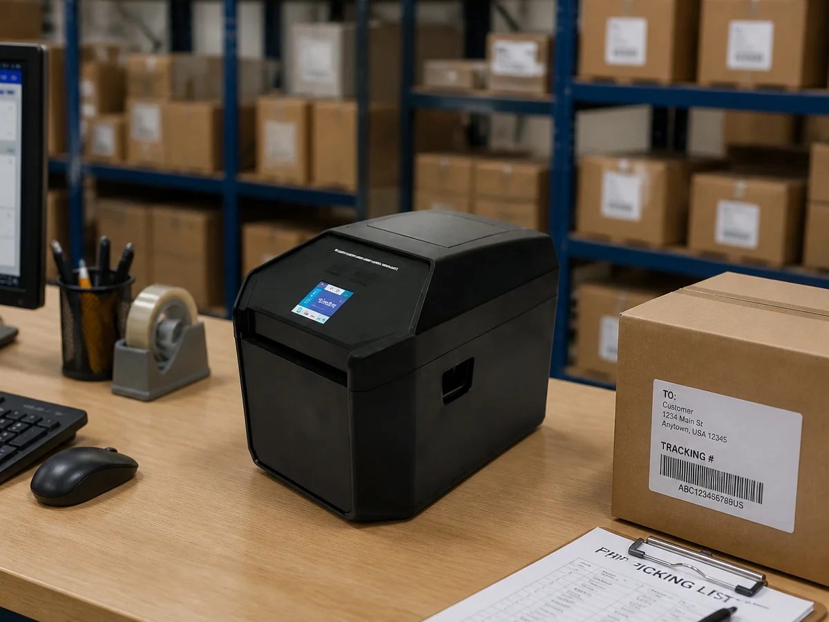 LabelPrint 300 thermal label printer applied in warehouse logistics and retail labeling scenarios
