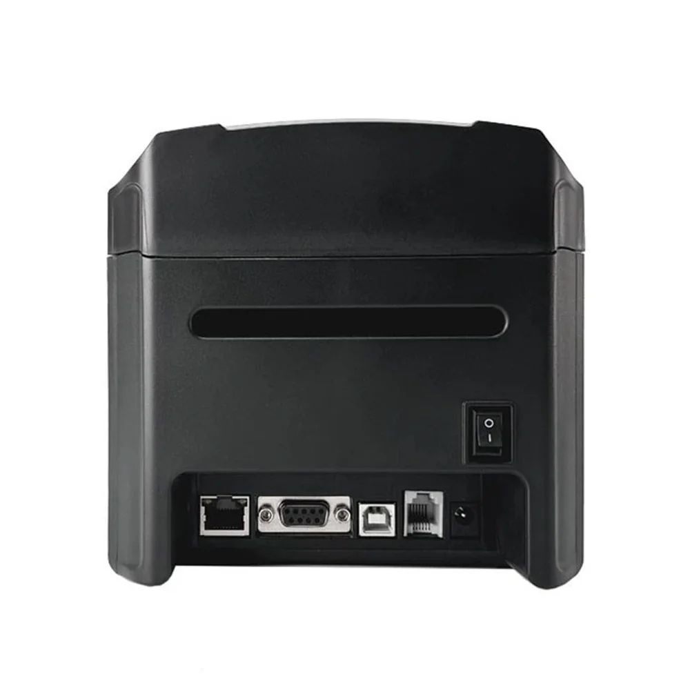 LabelPrint 300 thermal label printer rear interface ports showing USB serial Ethernet and cash drawer port
