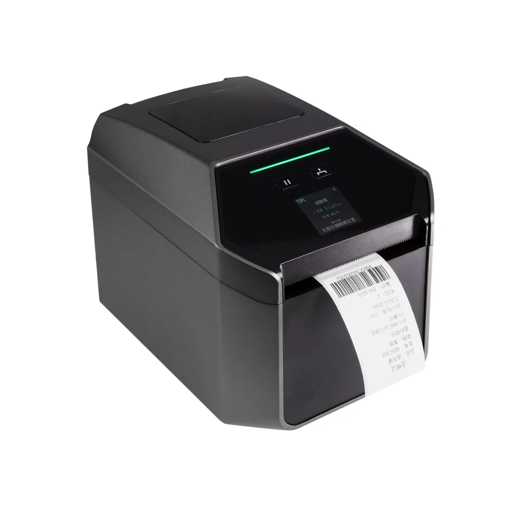 LabelPrint 300 thermal label printer top view with 1.5 inch smart display showing print demo