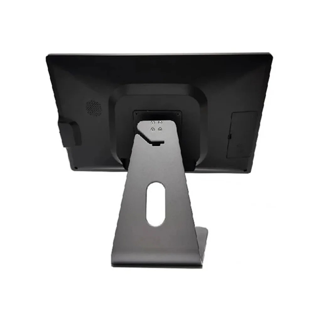 M55 POS Android terminal back view showing VESA mount and stand hinge