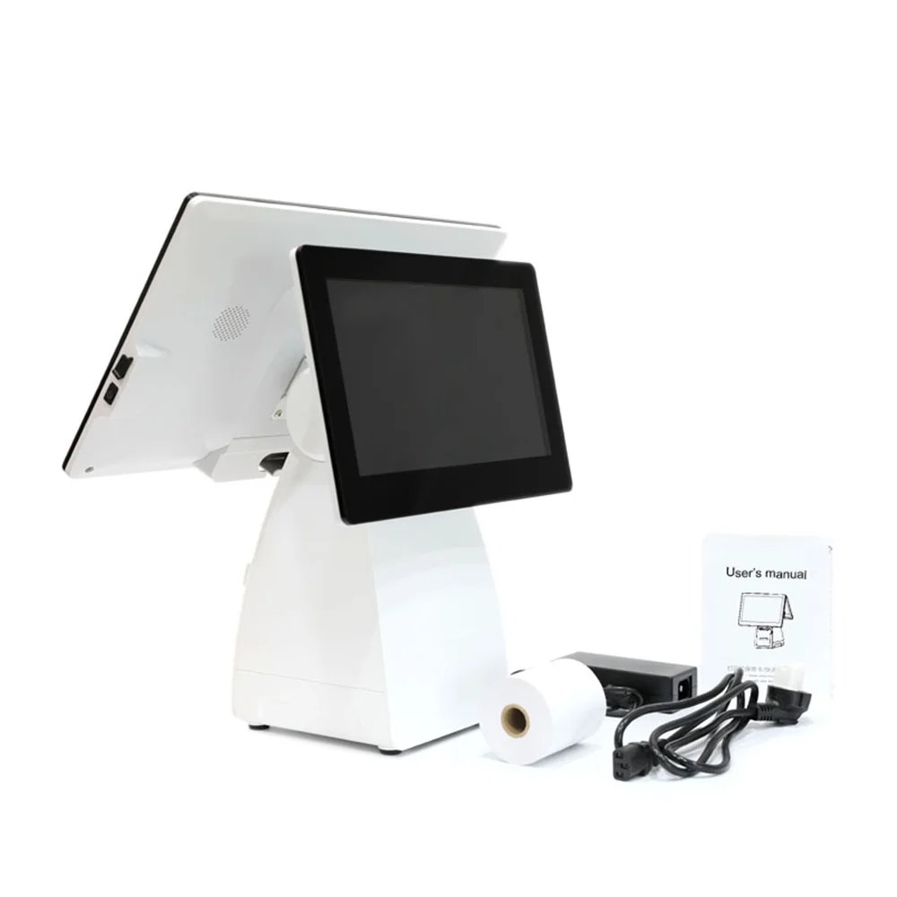 M60W Windows POS terminal with dual screen configuration showing customer display