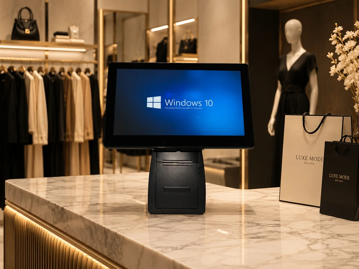 M60W Windows POS terminal deployed in a modern retail checkout counter environment