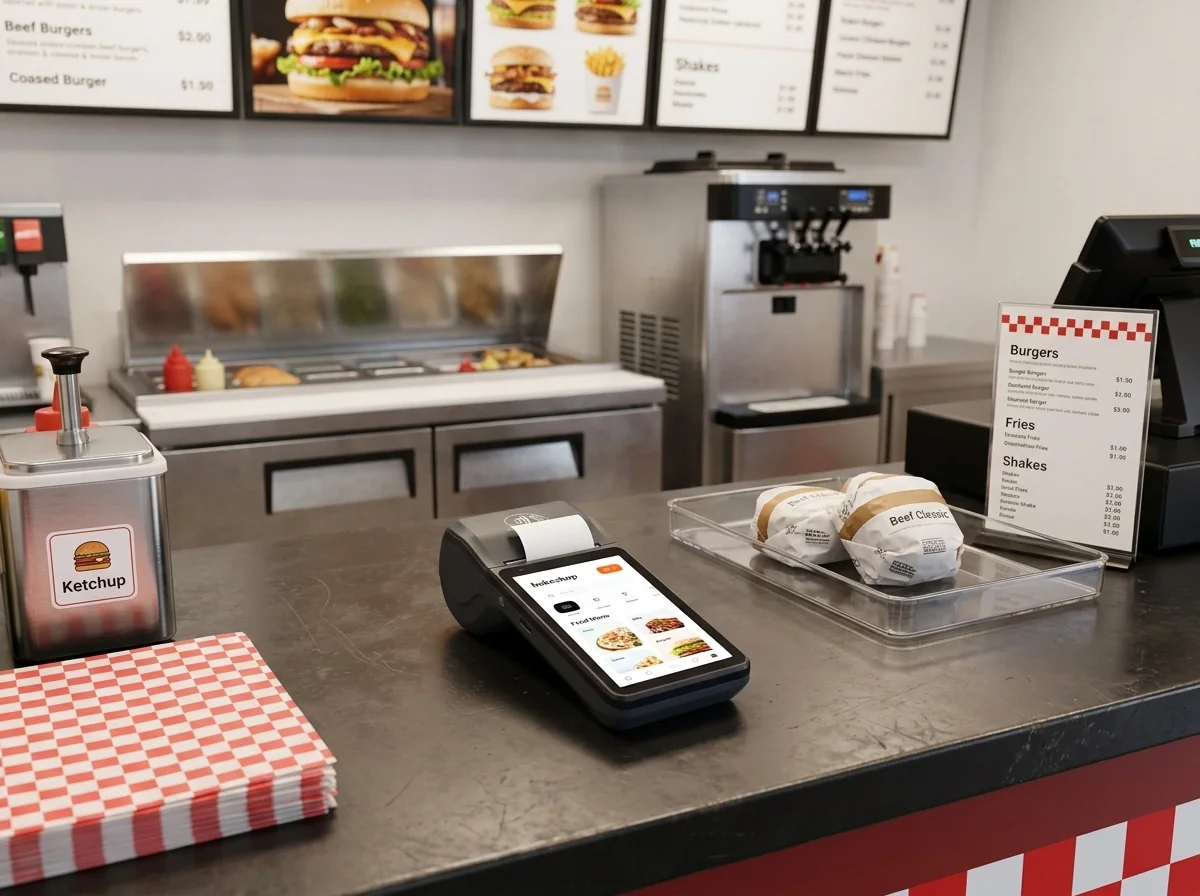 Q7 portable smart terminal used in a catering and restaurant business scene for mobile ordering and printing