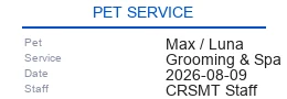 CRSMT pet service receipt barcode