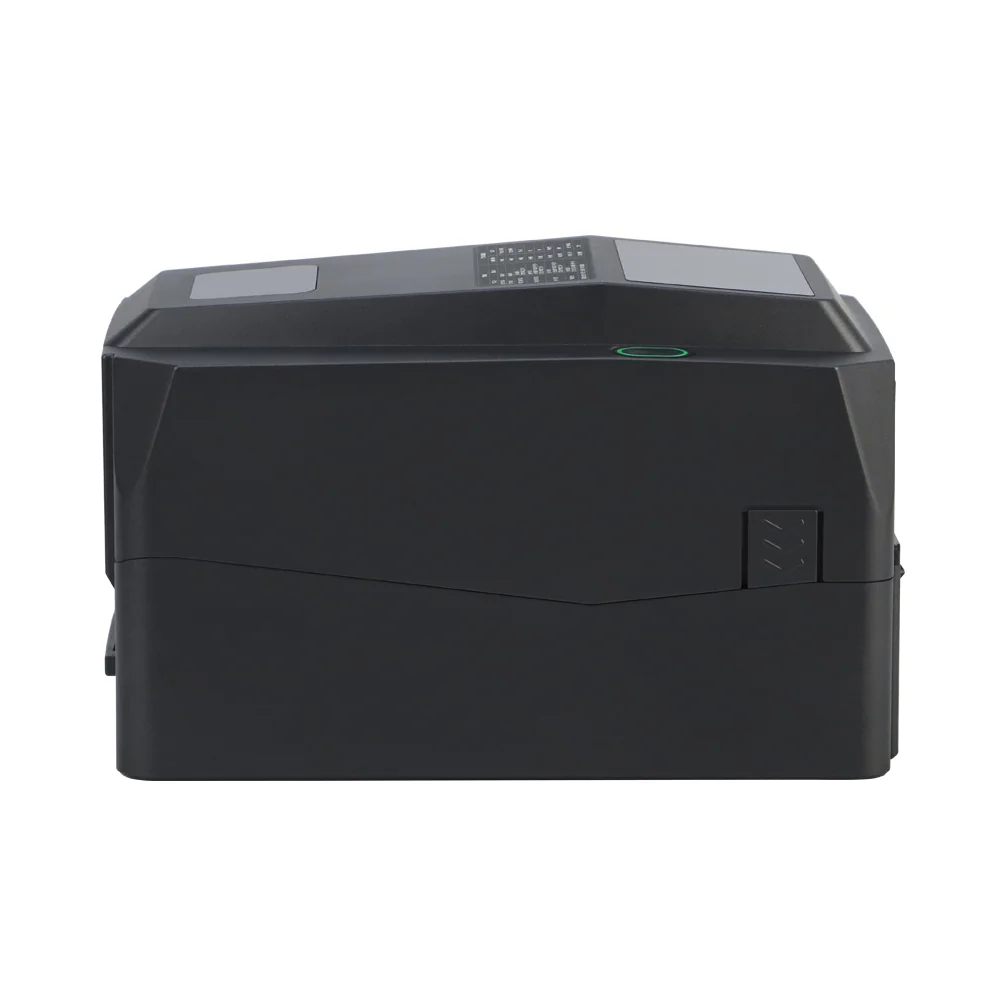 SU300 UHF RFID printer left side view showing compact form factor and media feed mechanism