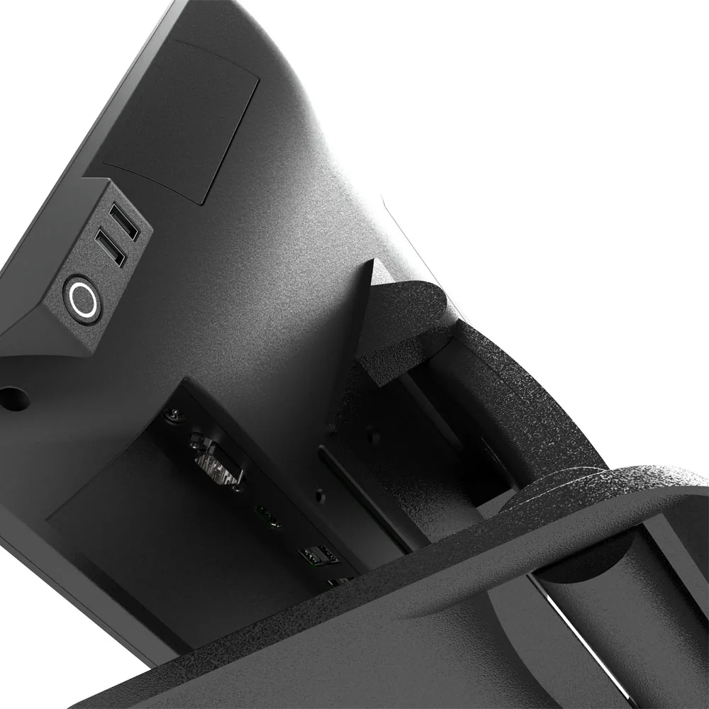 T15 windows based POS hardware ports with 4 USB, COM, LAN, VGA, LINE-OUT, MIC-IN and DC-IN