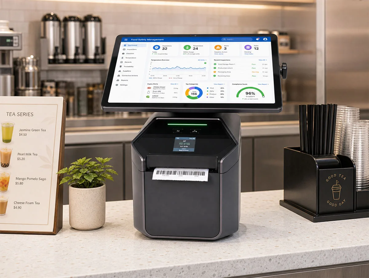 T3 Android label printer applied in a bubble tea shop business scene