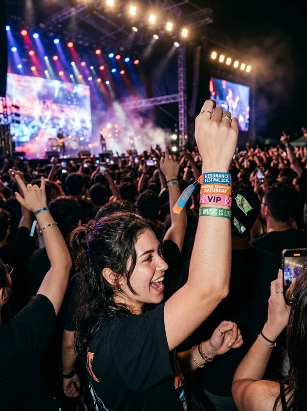 Event admission wristbands at a live festival — CRSMT ticketing and printing solutions