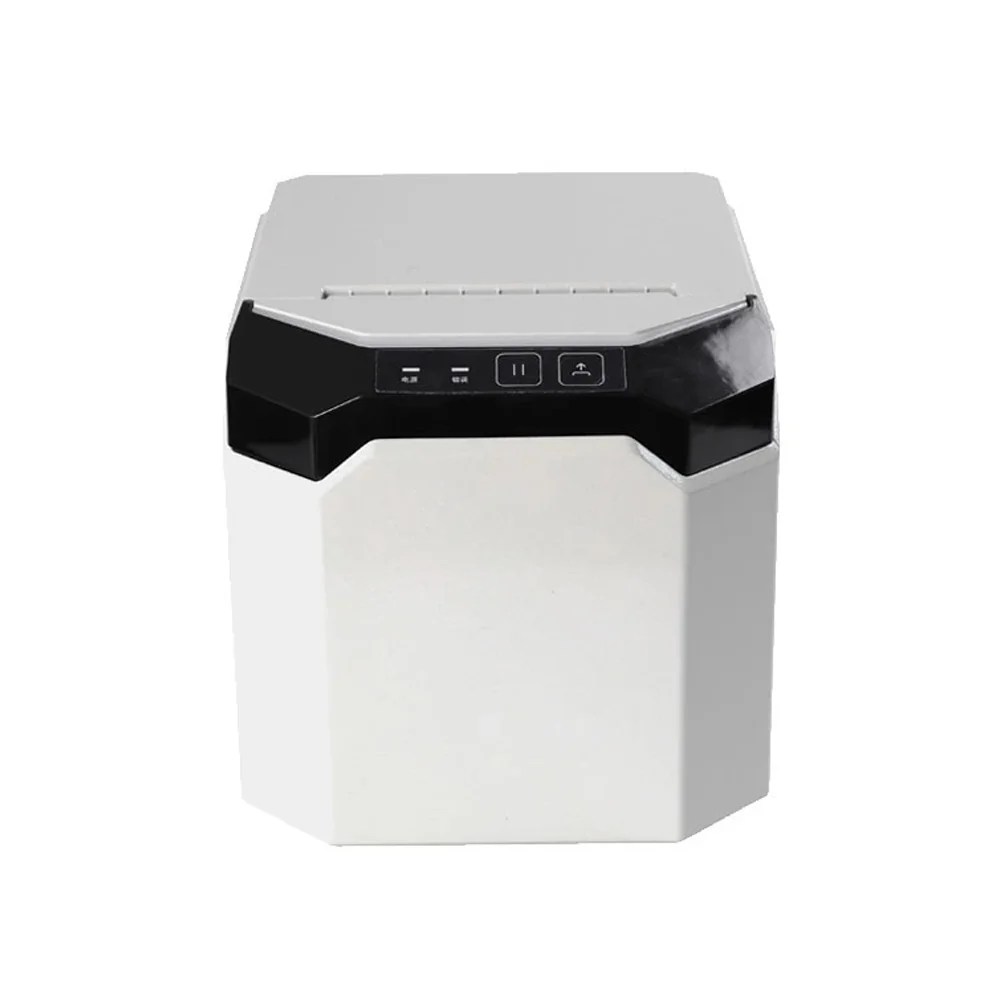 U80C POS receipt printer front view showing feed button, pause button and LED indicators