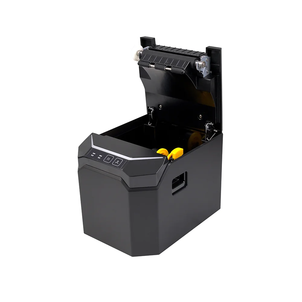 X3C thermal receipt printer cover open showing paper roll and auto cutter mechanism