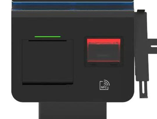 Z215 kiosk with optional 2D barcode scanner module and NFC reader